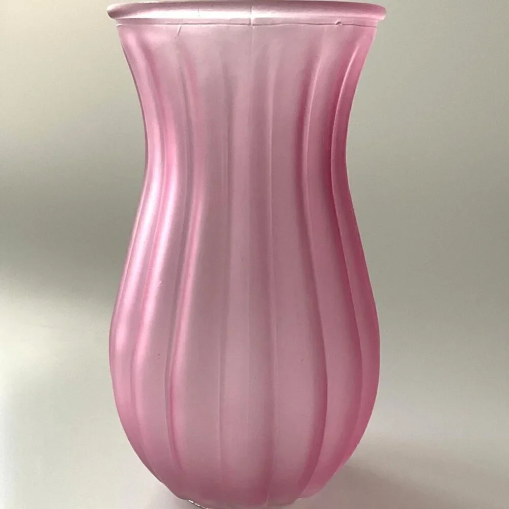 PINK RIBBED GLASS VASE DECORATIVE FLORAL DIY